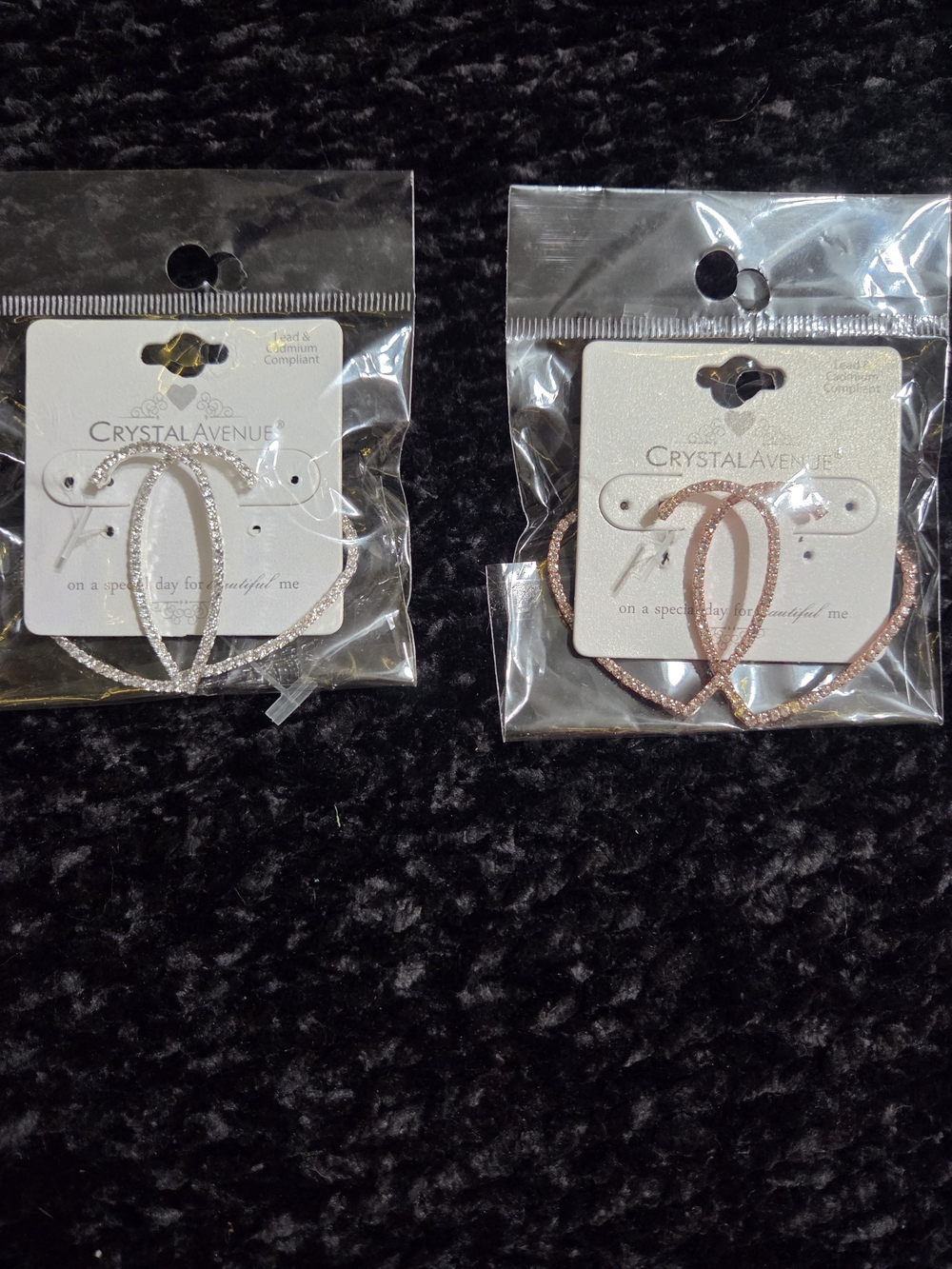 Crystal Avenue Textured Hoop Earrings Heart Shaped  Silver & Rose Gold